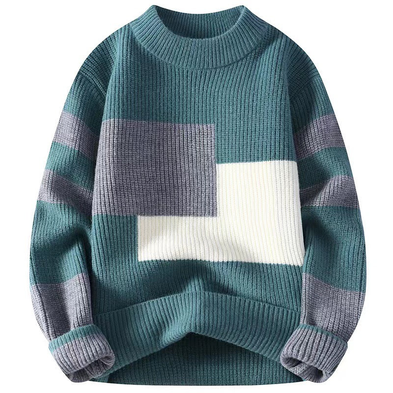 Men's Relaxed Fit Color Block Long Sleeve Knit Sweater