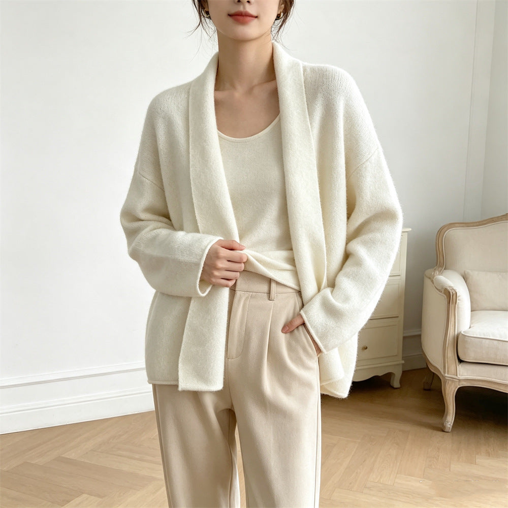 Loose buttonless solid color sweater