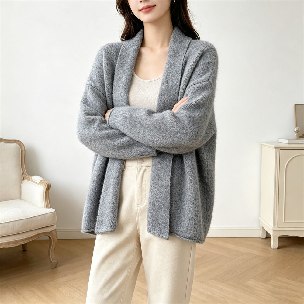 Loose buttonless solid color sweater