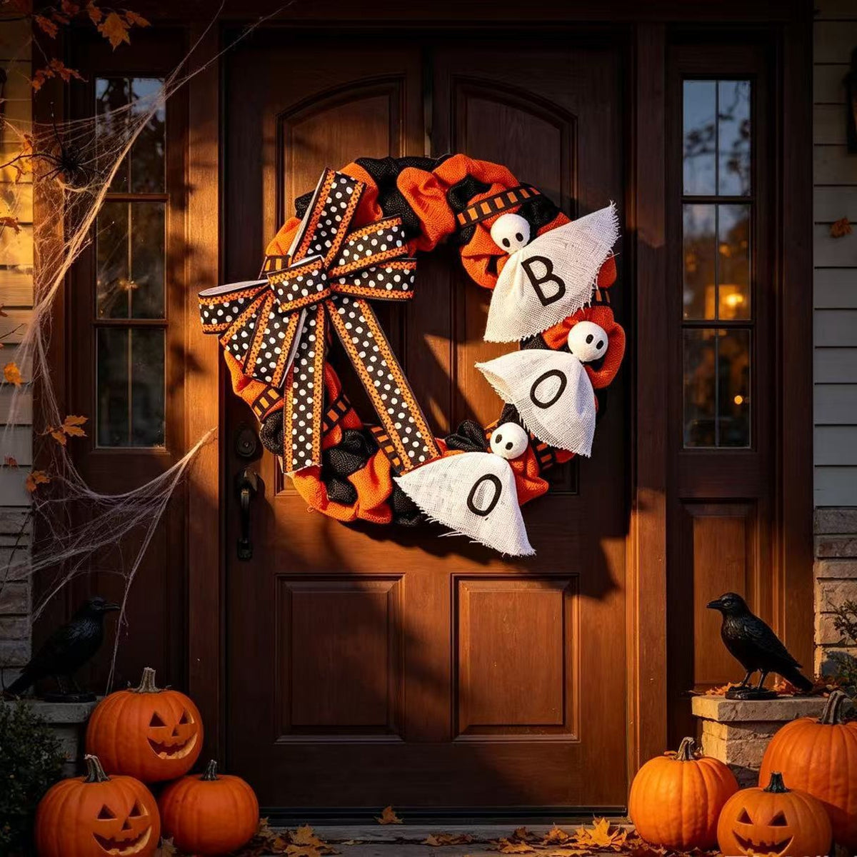 Halloween Hanging Decoration Fabric Letter Patchwork Ghost Face Pumpkin Wreath Craft Creative Home Decor Scene Ornament