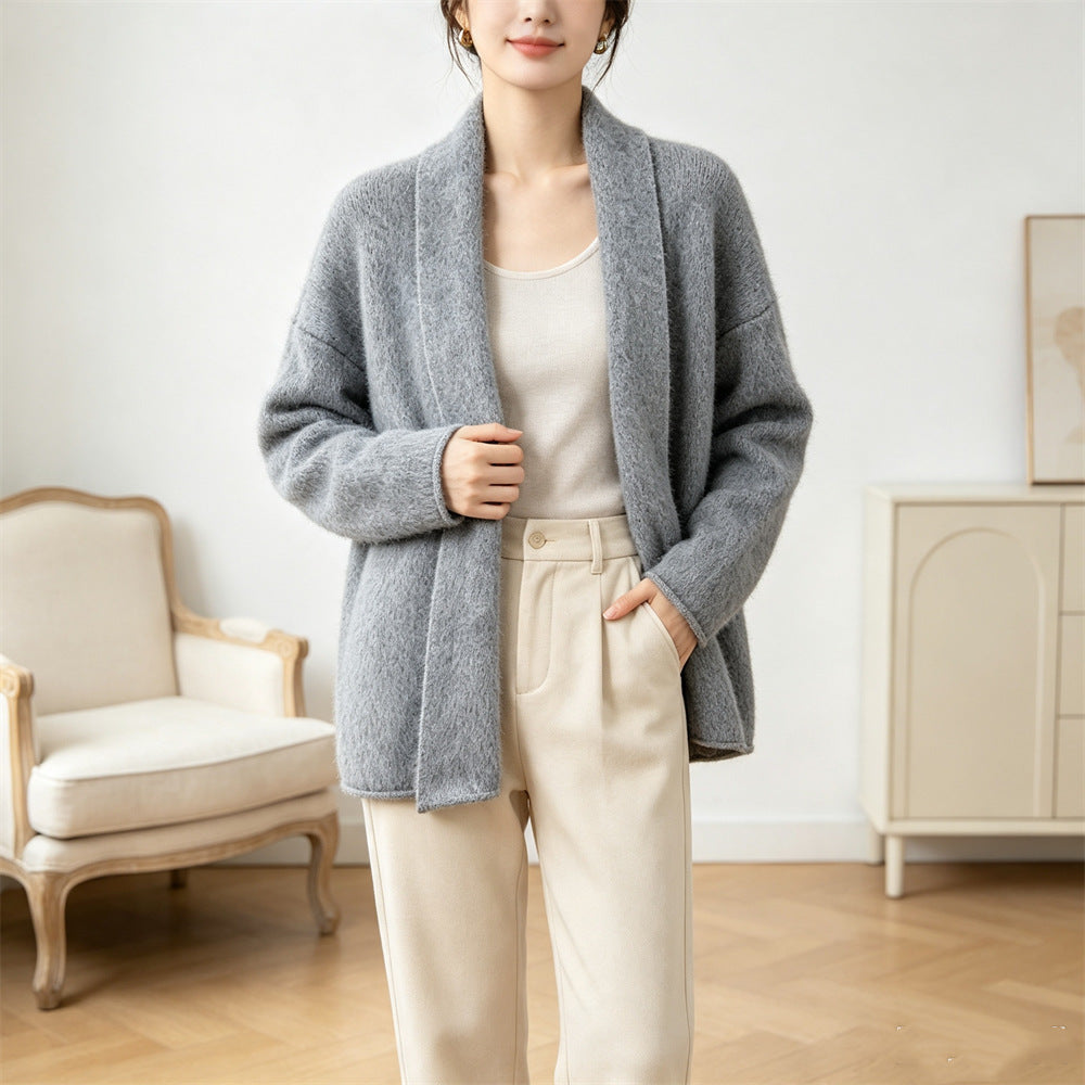 Loose buttonless solid color sweater