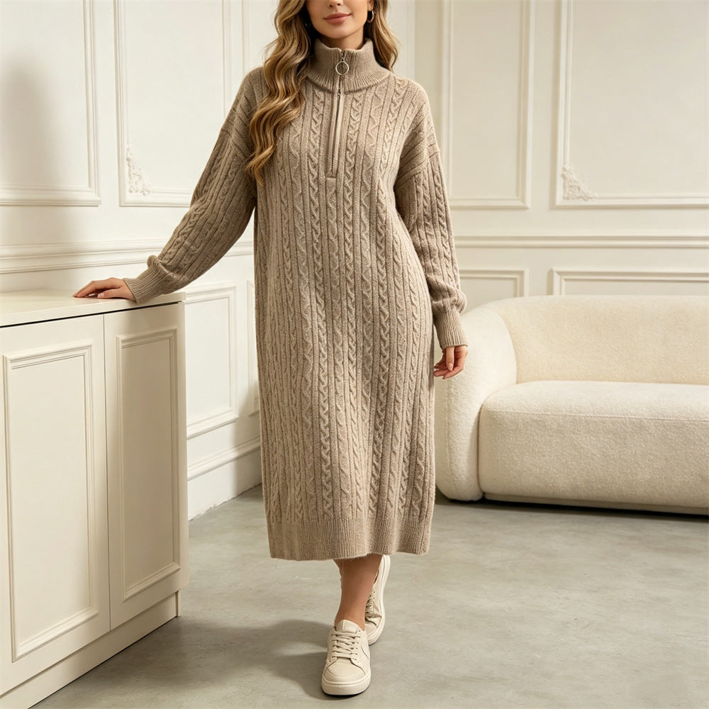 Half zip long sleeved dress