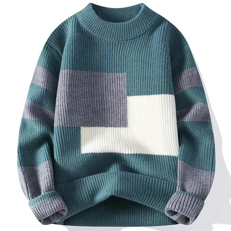 Men's Relaxed Fit Color Block Long Sleeve Knit Sweater