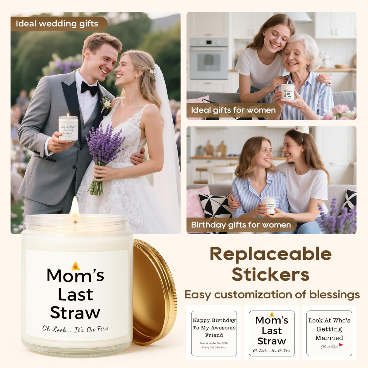 Gifts for Women, Birthday Gifts for Women, Unique Friendship Gift for Womens, Best Friend, Her, Sister, Bestie, Girlfriend, Mom, Funny Scented Candle with Replaceable Stickers