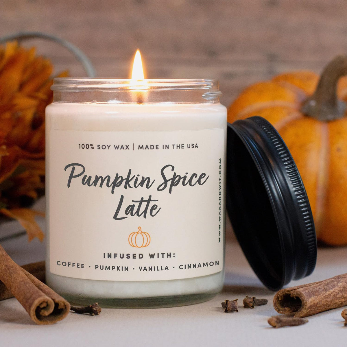 Wax & Wit Pumpkin Spice Fall Candles for Home, 9 oz Scented Soy Jar