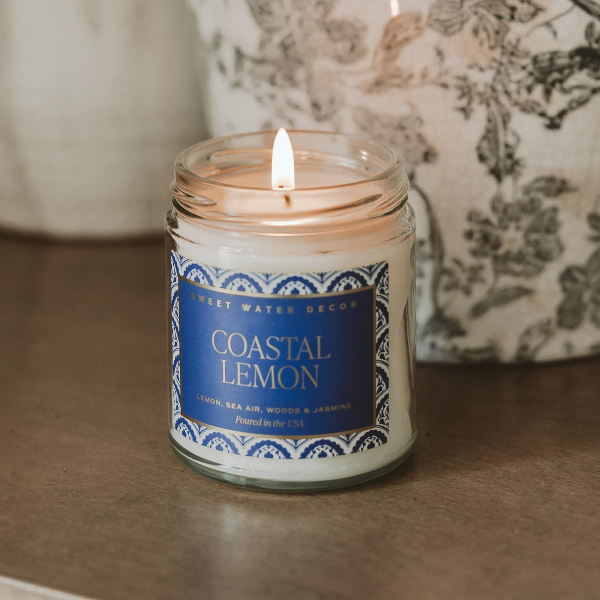 Sweet Water Decor Salt and Sea Patterned Candle – Soy Candles with Sea Salt, Citrus, Musk, Amber Aroma– 40 Hour Burn – 9oz Clear Glass Jar – Ocean Summer Candles for Home Decor