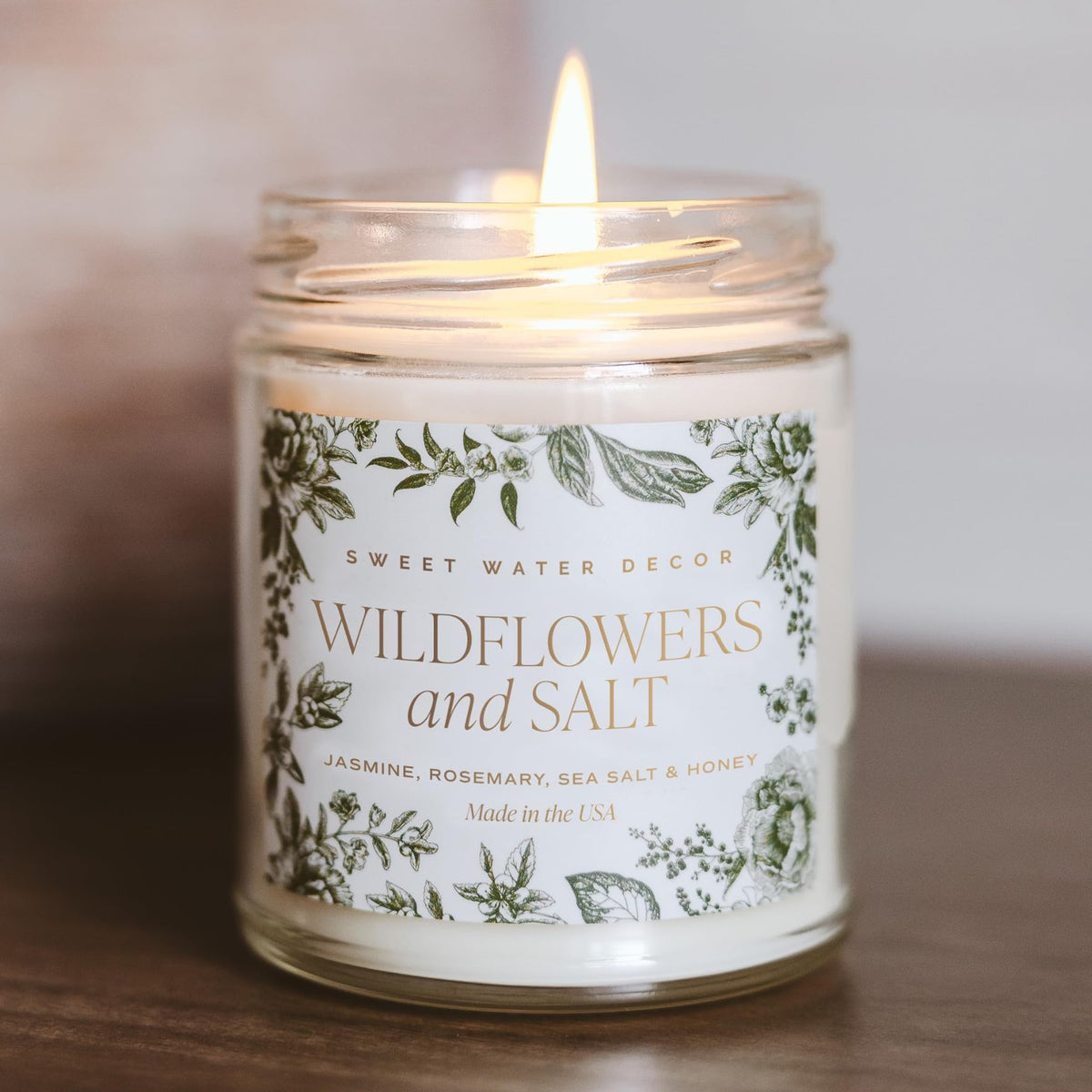 Sweet Water Decor Salt and Sea Patterned Candle – Soy Candles with Sea Salt, Citrus, Musk, Amber Aroma– 40 Hour Burn – 9oz Clear Glass Jar – Ocean Summer Candles for Home Decor