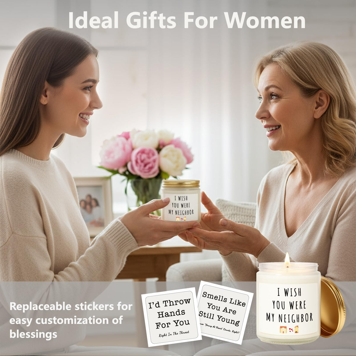Gifts for Women, Birthday Gifts for Women, Unique Friendship Gift for Womens, Best Friend, Her, Sister, Bestie, Girlfriend, Mom, Funny Scented Candle with Replaceable Stickers