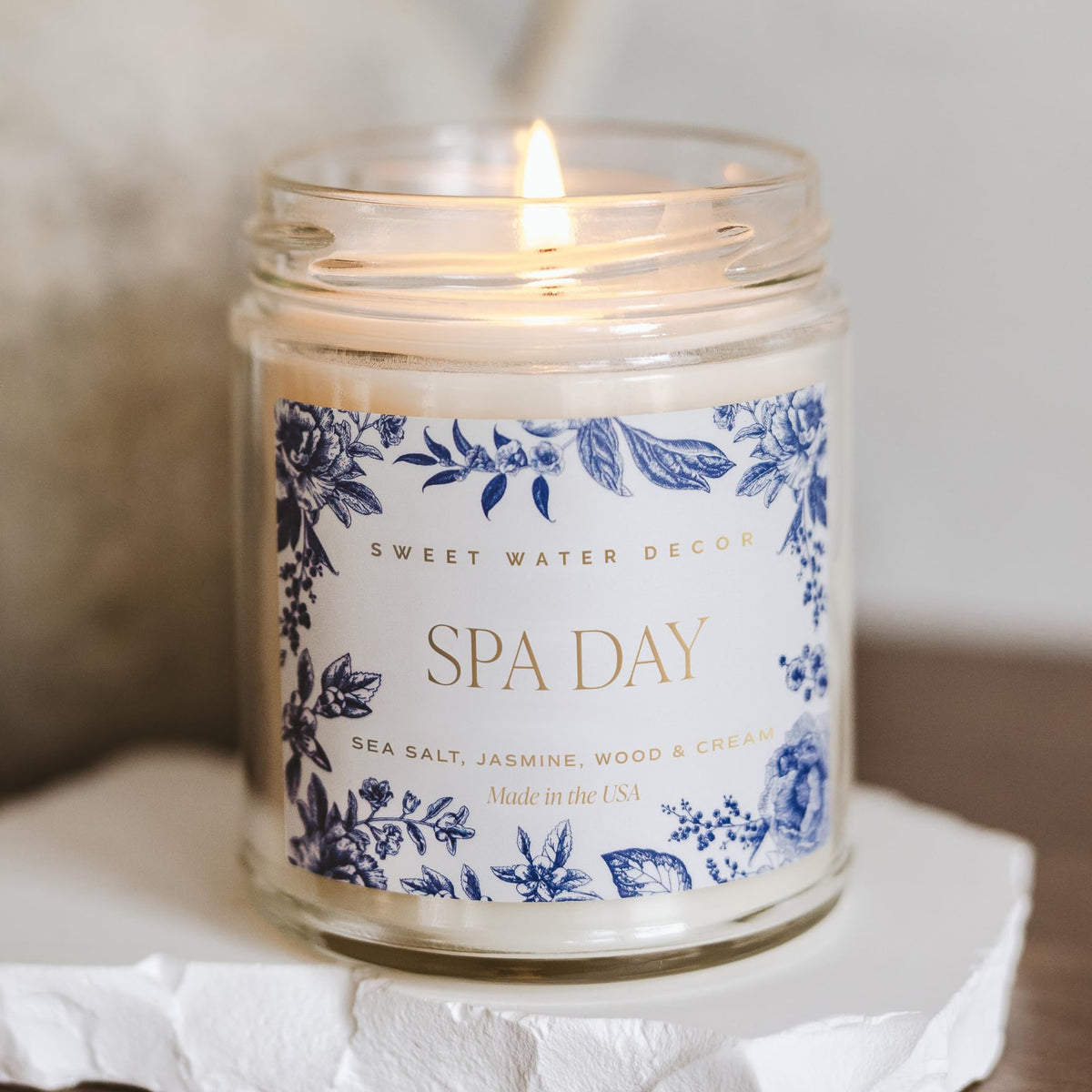 Sweet Water Decor Salt and Sea Patterned Candle – Soy Candles with Sea Salt, Citrus, Musk, Amber Aroma– 40 Hour Burn – 9oz Clear Glass Jar – Ocean Summer Candles for Home Decor