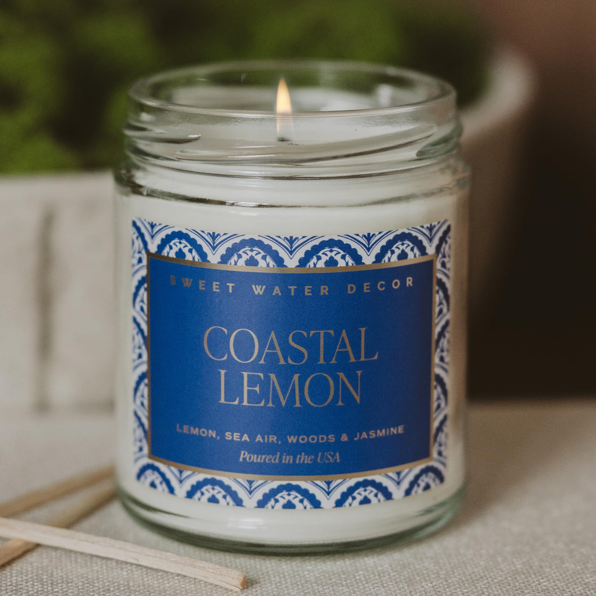Sweet Water Decor Salt and Sea Patterned Candle – Soy Candles with Sea Salt, Citrus, Musk, Amber Aroma– 40 Hour Burn – 9oz Clear Glass Jar – Ocean Summer Candles for Home Decor