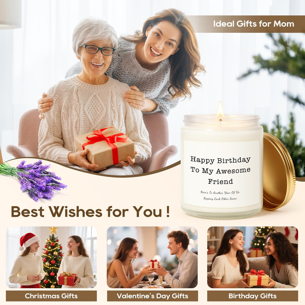 Gifts for Women, Birthday Gifts for Women, Unique Friendship Gift for Womens, Best Friend, Her, Sister, Bestie, Girlfriend, Mom, Funny Scented Candle with Replaceable Stickers