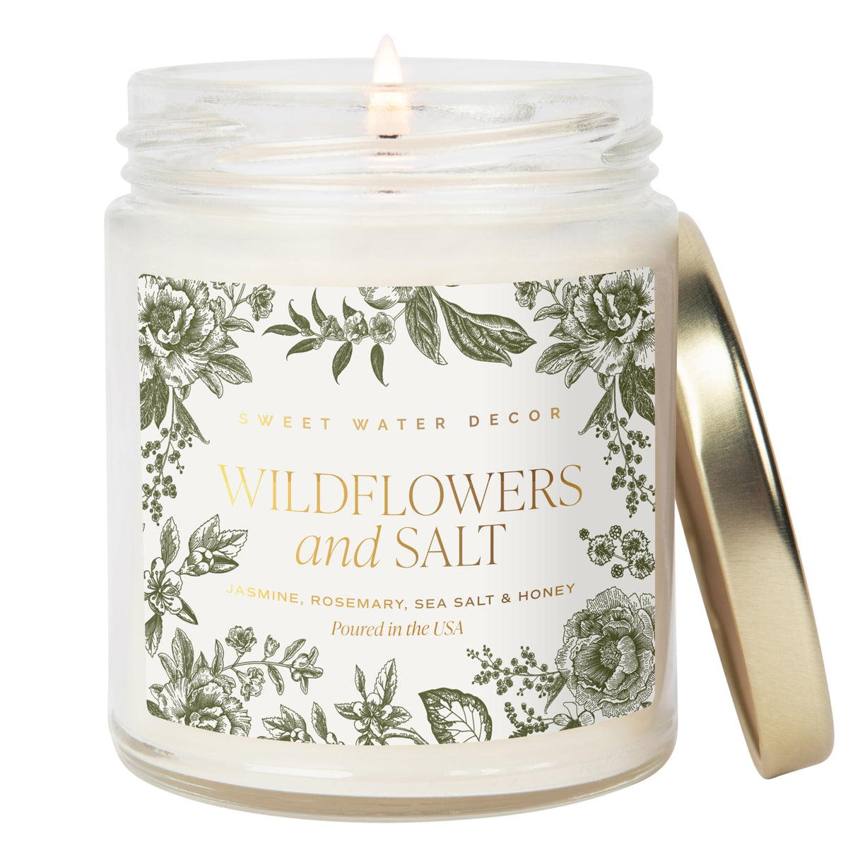 Sweet Water Decor Salt and Sea Patterned Candle – Soy Candles with Sea Salt, Citrus, Musk, Amber Aroma– 40 Hour Burn – 9oz Clear Glass Jar – Ocean Summer Candles for Home Decor