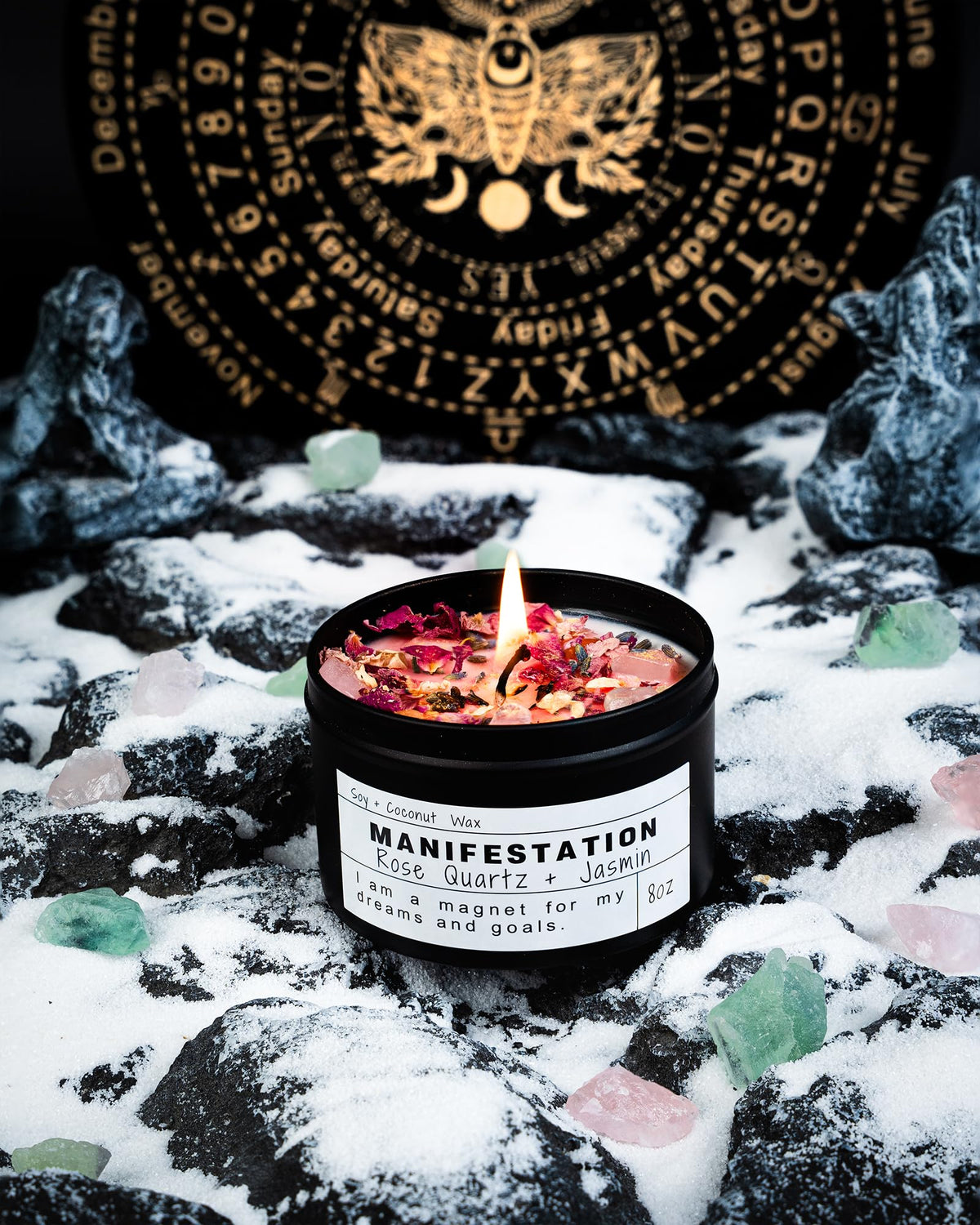 Obsidian Crystal Energy Candle, Good Aura Health Protection, Baltic Amber Chakra Magic Self-Care, Emotional Support, Encouragement and Affirmation Gift.(HEAL)