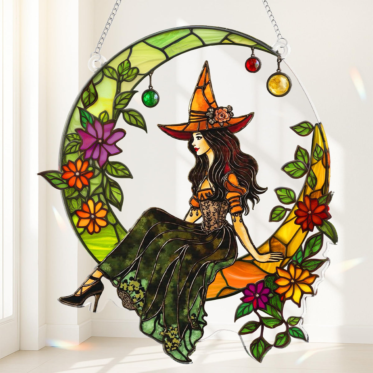 Halloween Stained Glass Ghost Plant Ornament, Suncatcher Decor