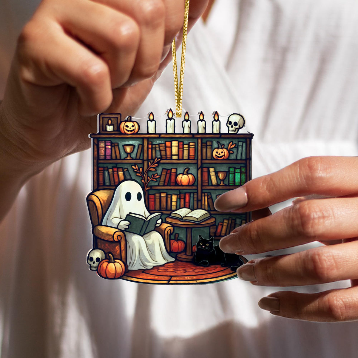 Halloween Stained Glass Ghost Plant Ornament, Suncatcher Decor