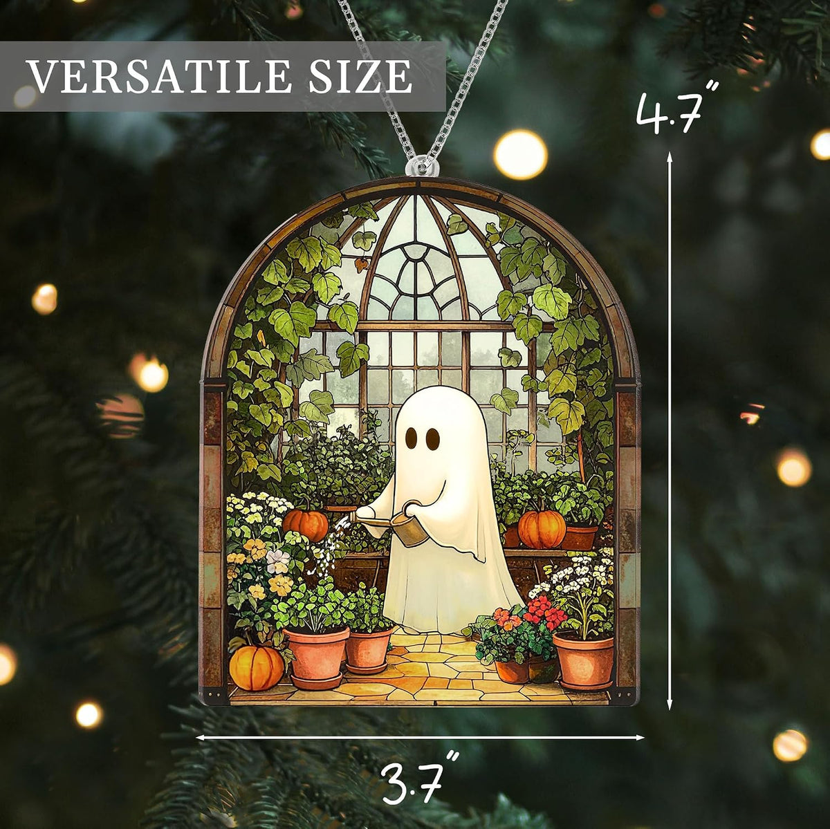 Halloween Stained Glass Ghost Plant Ornament, Suncatcher Decor