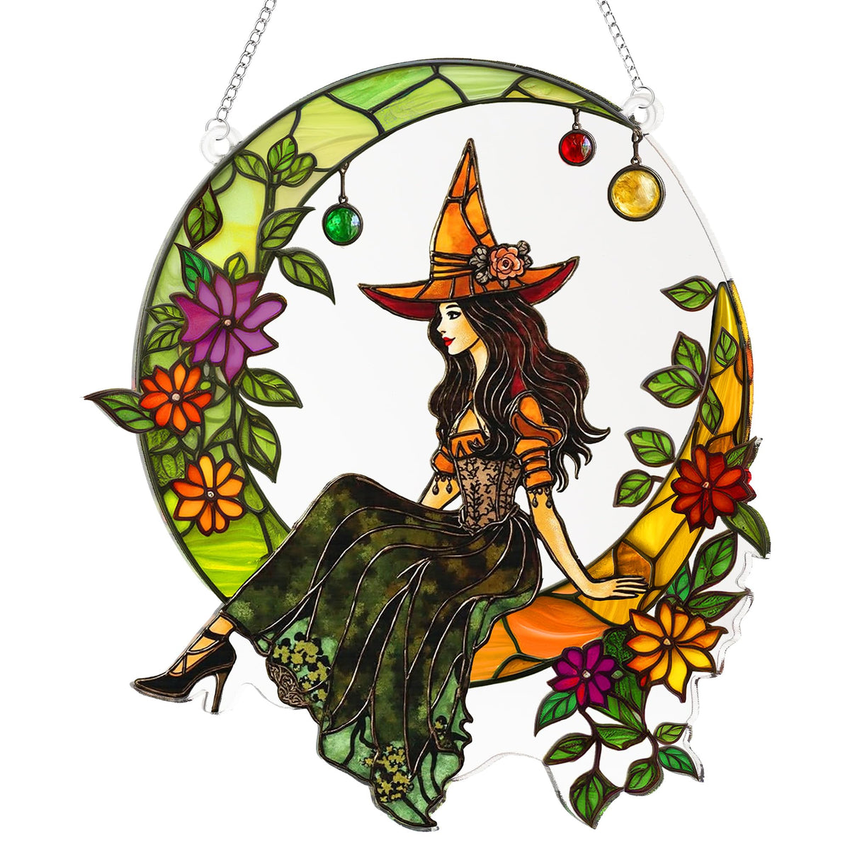 Halloween Stained Glass Ghost Plant Ornament, Suncatcher Decor