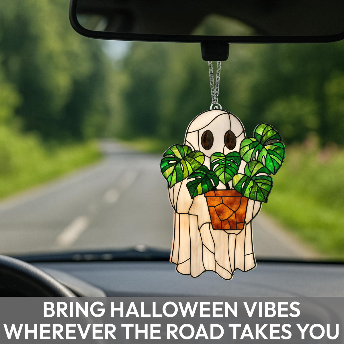Halloween Stained Glass Ghost Plant Ornament, Suncatcher Decor