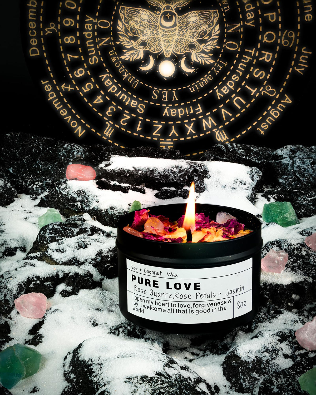 Obsidian Crystal Energy Candle, Good Aura Health Protection, Baltic Amber Chakra Magic Self-Care, Emotional Support, Encouragement and Affirmation Gift.(HEAL)