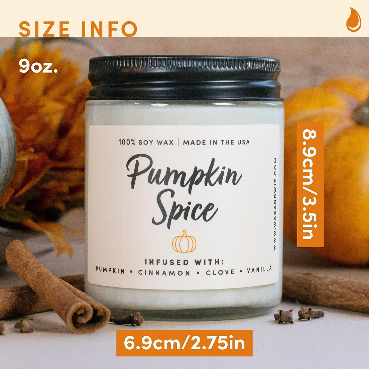 Wax & Wit Pumpkin Spice Fall Candles for Home, 9 oz Scented Soy Jar