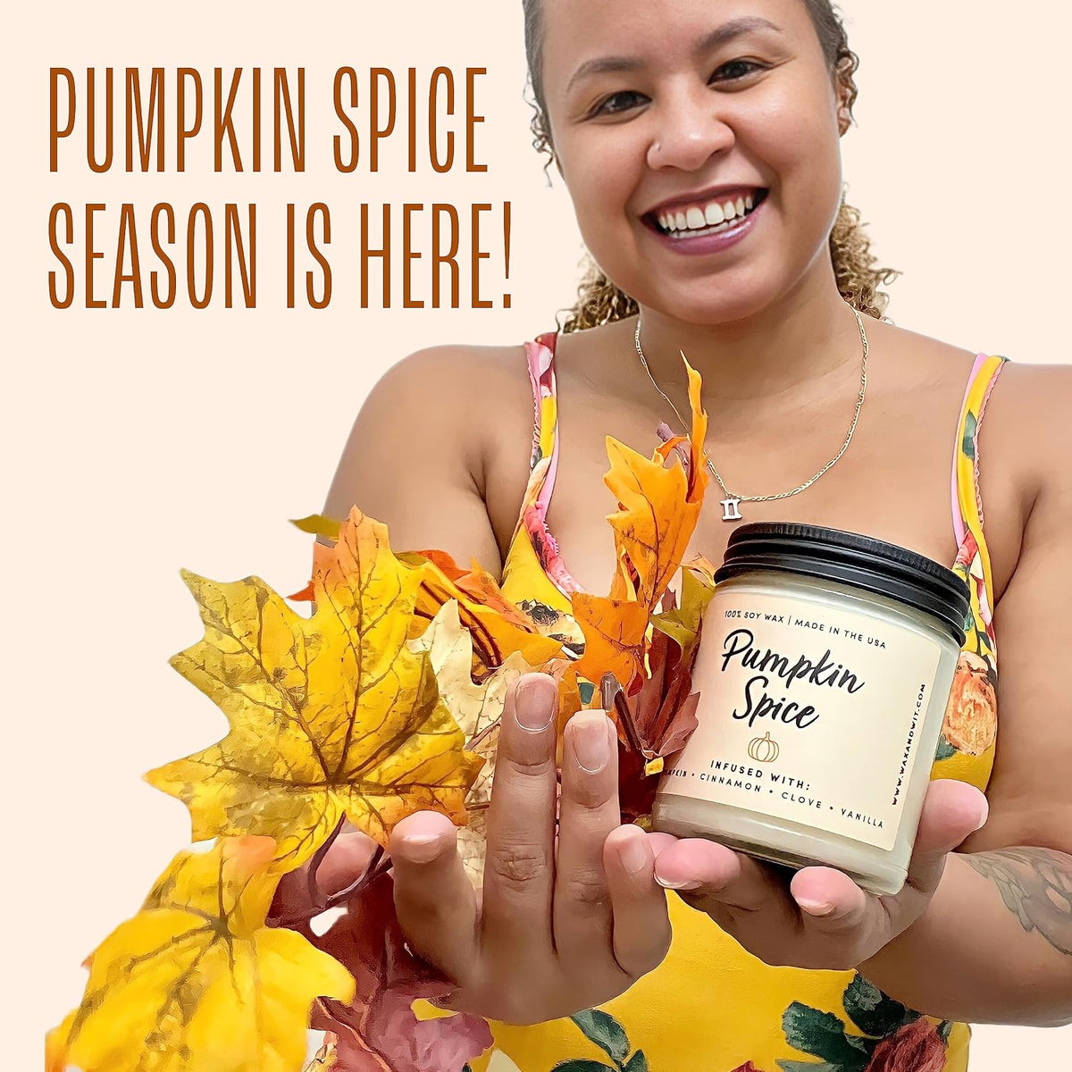 Wax & Wit Pumpkin Spice Fall Candles for Home, 9 oz Scented Soy Jar