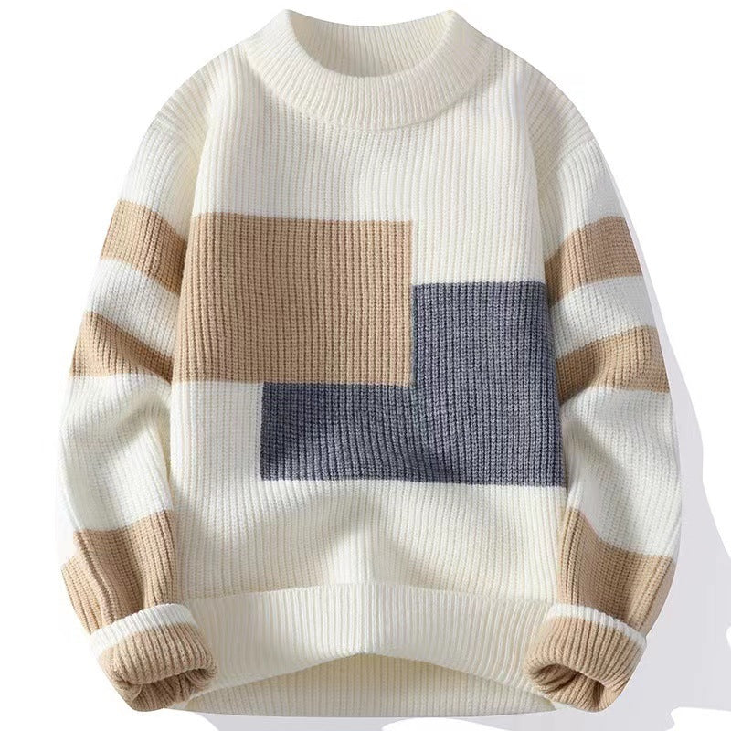 Men's Relaxed Fit Color Block Long Sleeve Knit Sweater