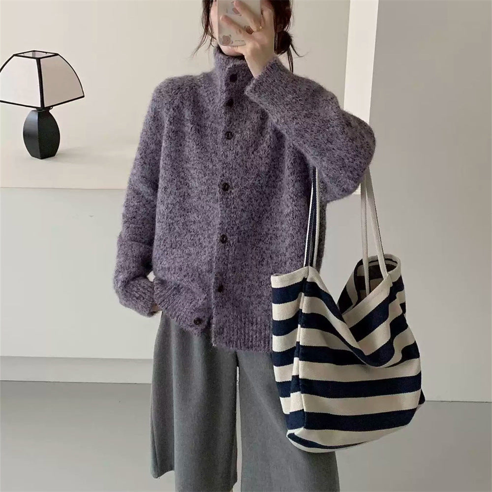 High neck single breasted sweater