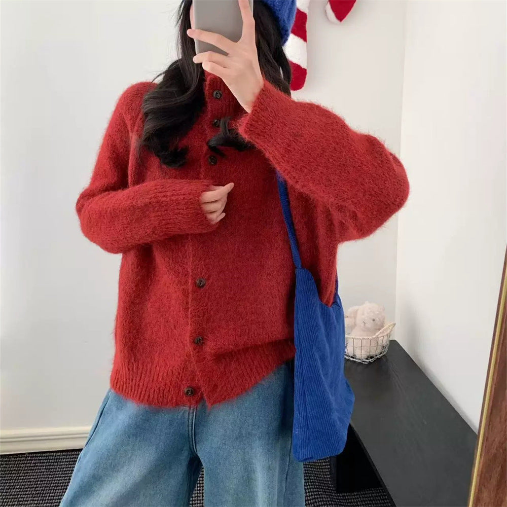 High neck single breasted sweater