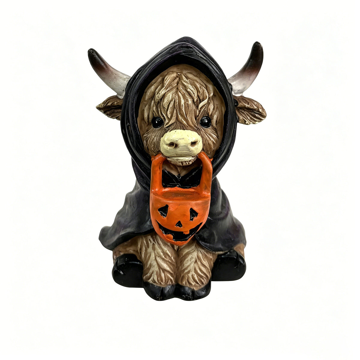 Halloween Highland Cow Resin Pumpkin Animal Figurine for Home Decoration